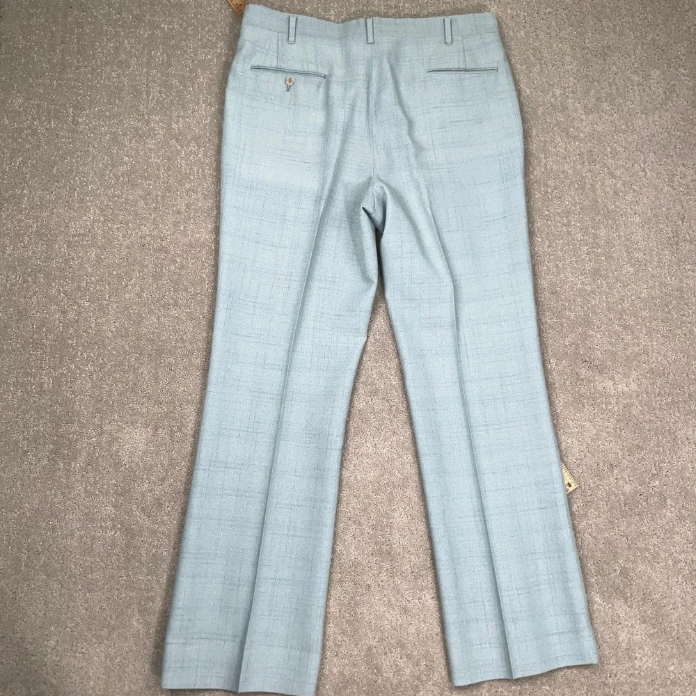 Johnny Carson Suit Mens 41R 35W 31L Light Blue Windowpane 70s Style Retro Kitsch